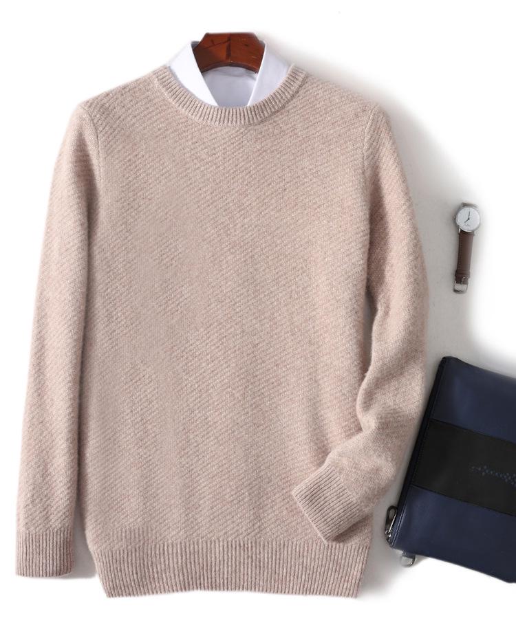 Men's Autumn/Winter Thick Cashmere Sweater – Round Neck, Solid Color, Loose-Fit, Casual Wool Knit