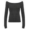Japanisches Basic Slim Langarm Streifen T-Shirt Schulterfrei O Hals Koreanischer Street Style Frühling Herbst Y2K Grau T-Shirt Damen