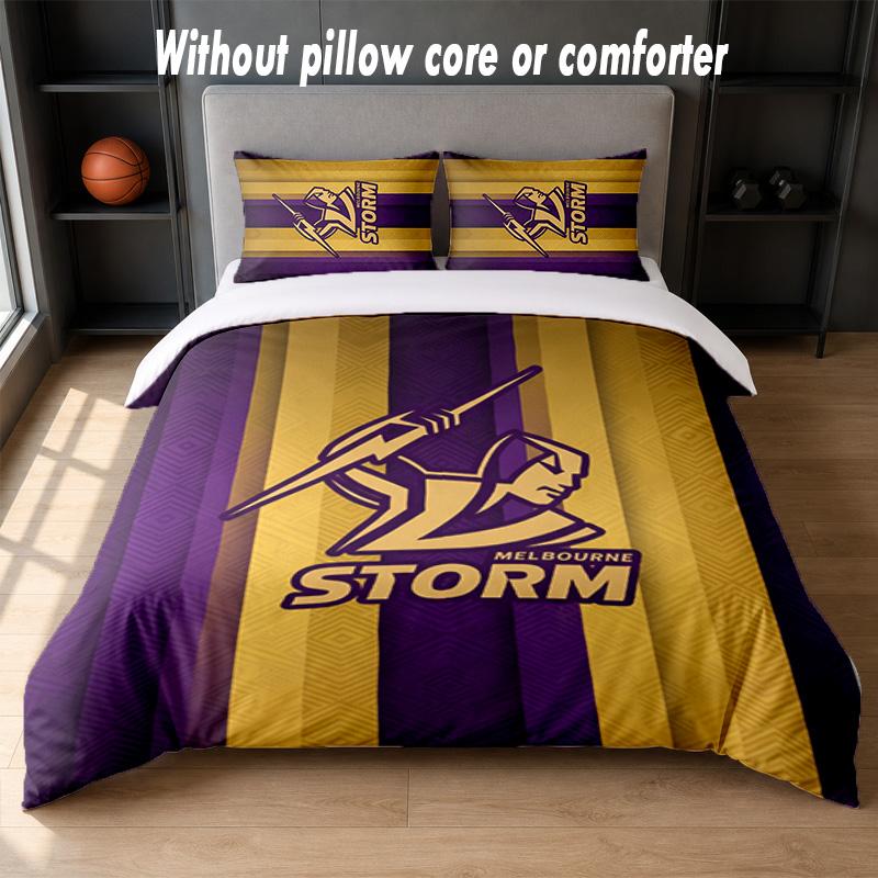Melbourne Storm Design Bed Bedding Set 1 Duvet Cover + 2 Pillowcases Soft Breathable Household Bed Linens