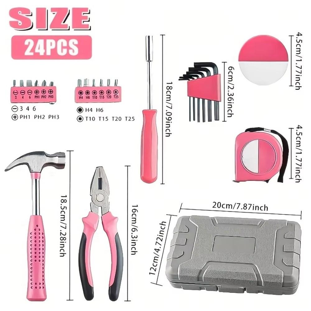 Durable Pink/Yellow DIY Tool Kit Household Compact Hand Tool Kit Metal Toolbox Home Use