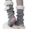 Solid Color Mid-Calf Sock Lamb Fleece Bow Middle Tube Socks New Boot Covers Women