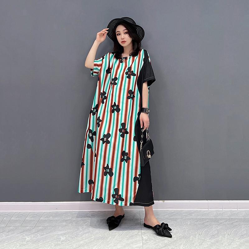 

XITAO полосатое платье с принтом повседневное женское ZY7275 One Size зелёный