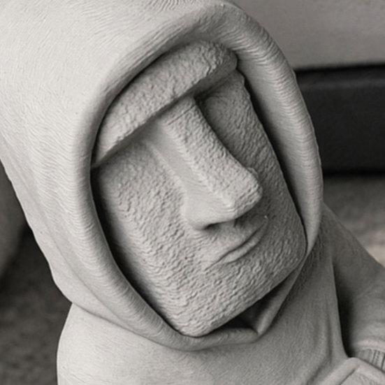 baizihuahu 3D Printed Moai Statue Ornament, Mini Compact Easter Island Stone Figurine Desktop Decor, Modern Hoodie Figurine, Sitting Sculpture