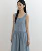 Lingseoul Striped Square Neck Sleeveless Dress-Blue
