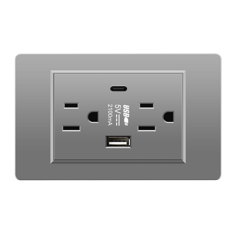 118 Type Switch Six-Hole Gray Wall Socket with Type-C 20W, Thai Style & PC Panel, Taiwan Socket