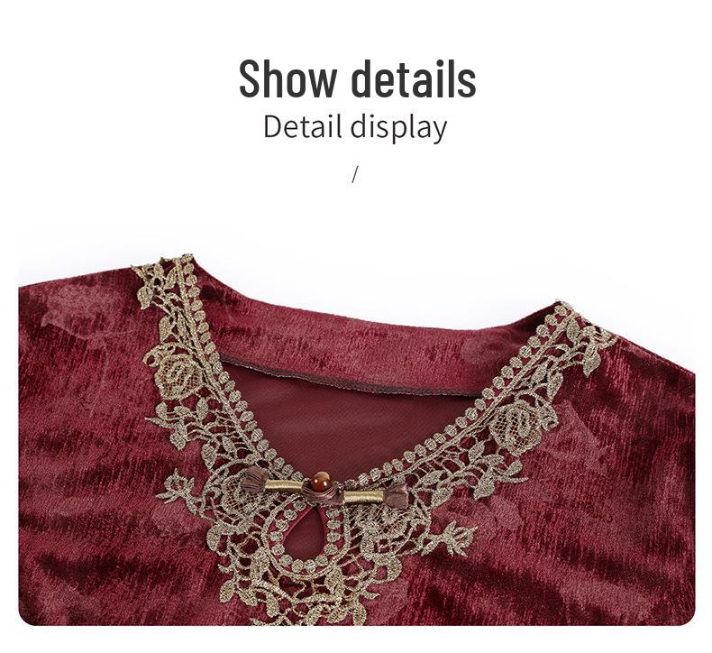 Elegant Slimming Dress for Middle-Aged Women - Flattering Long-Sleeve, Midi-Length Skirt, Stylish High-Grade Mother's Wear