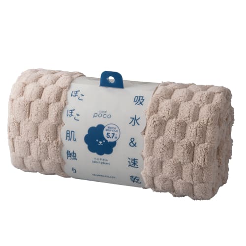 Carari Poco Bath Towel, Beige, 5.7x Absorbent Microfiber, 3D Pokopoko Special Weave, Quick-Drying, Marshmallow-Soft Texture, 60x120cm, CB Japan