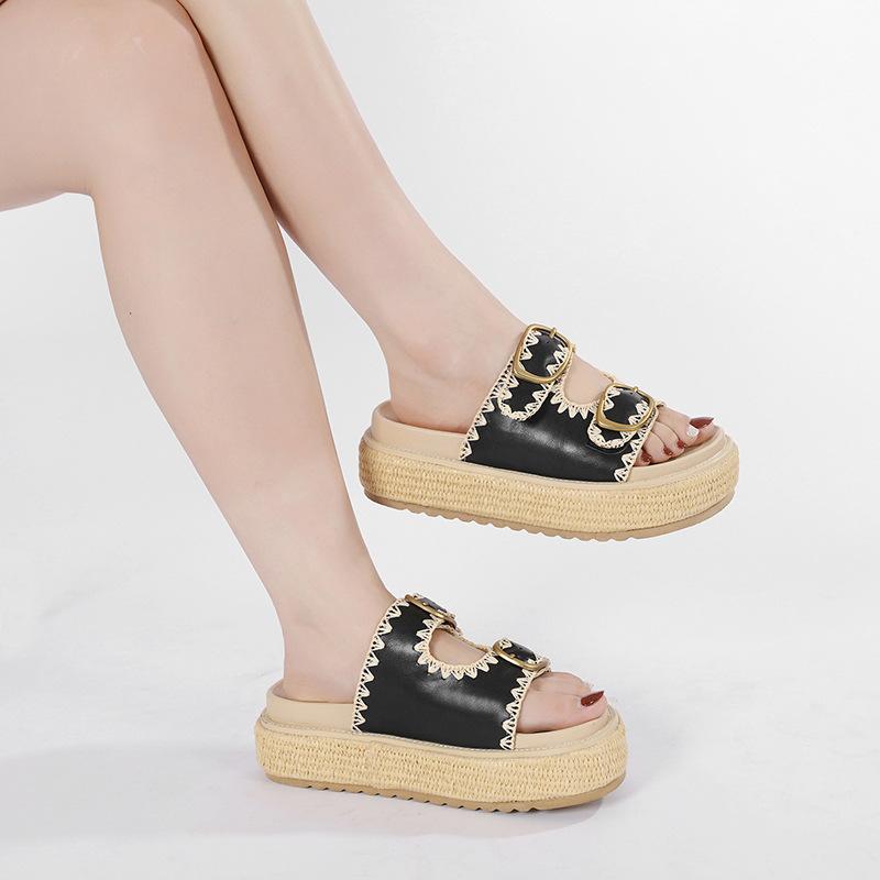 

Printed woven open-toed punk flat-soled sandals thick-soled breathable non-slip new trend comfortable women s shoes 41 чорний