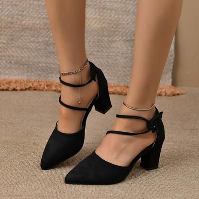 Spring and Summer Footwear Buckle Pointy Shoes Suede Thick Heel Sandals Single Shoes.