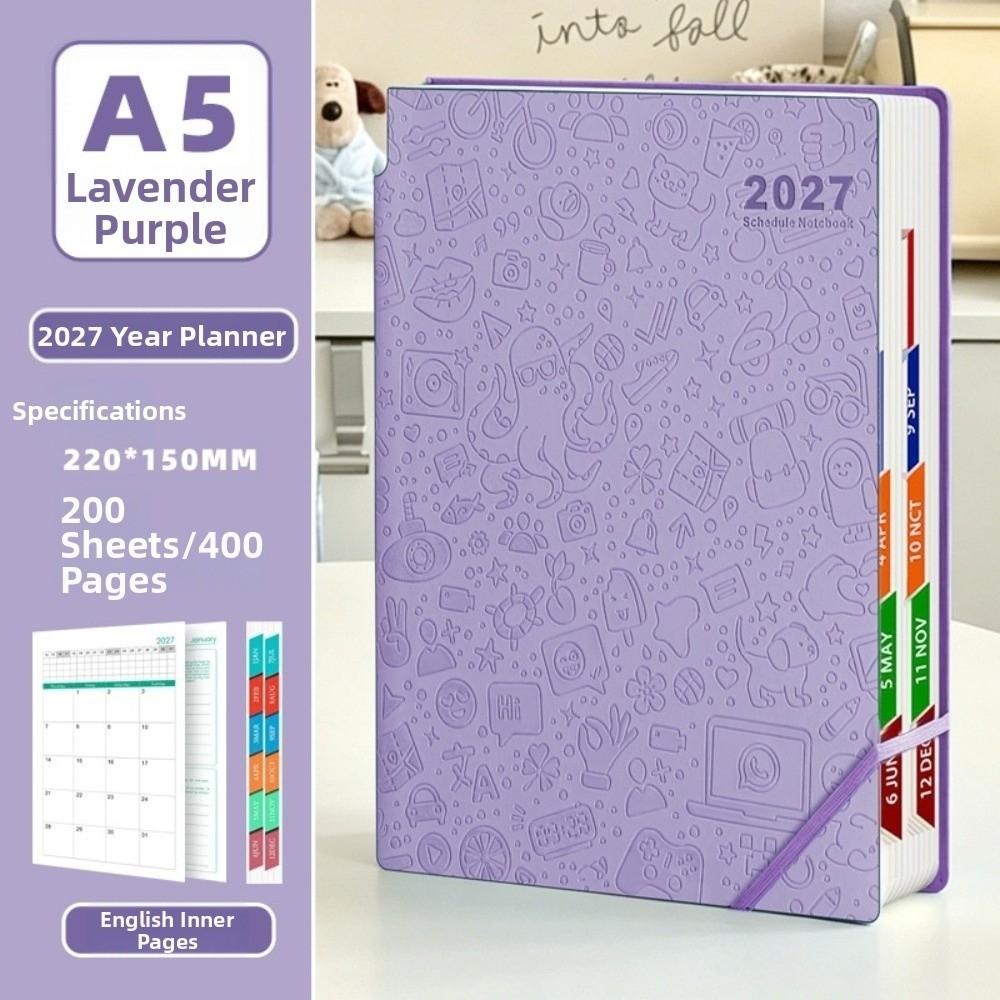 Embossed Cover 2027 English Planner Notebook Pen Holder Monthly Planner New Diary Notebook
