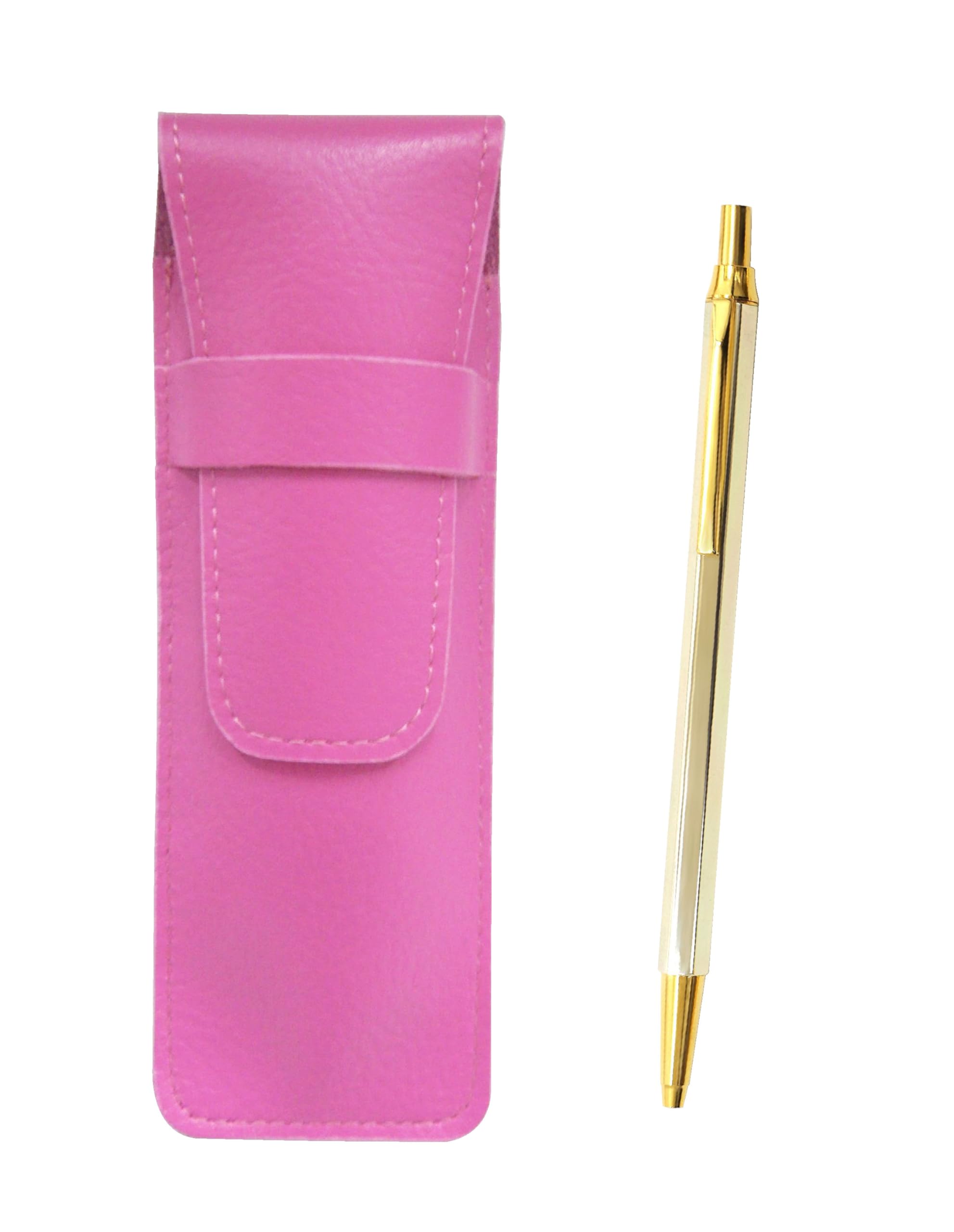 

Pink grained leather pencil case Z66 whole body gold hexagonal knock metal ballpoint pen set SASP-Z66KB