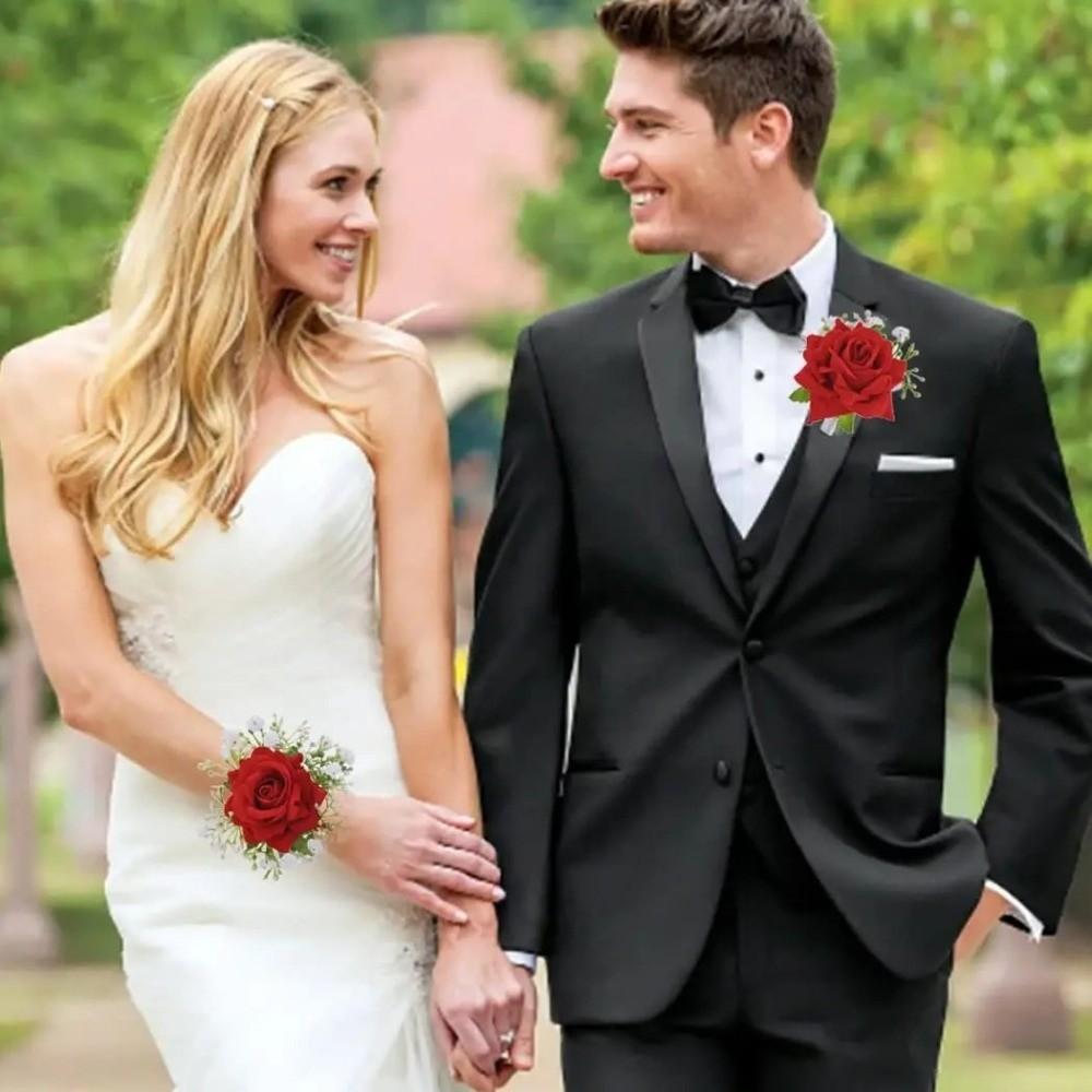 Handmade Wedding Brooch Silk Wrist Flower European Rose Boutonniere  Wedding Accessories