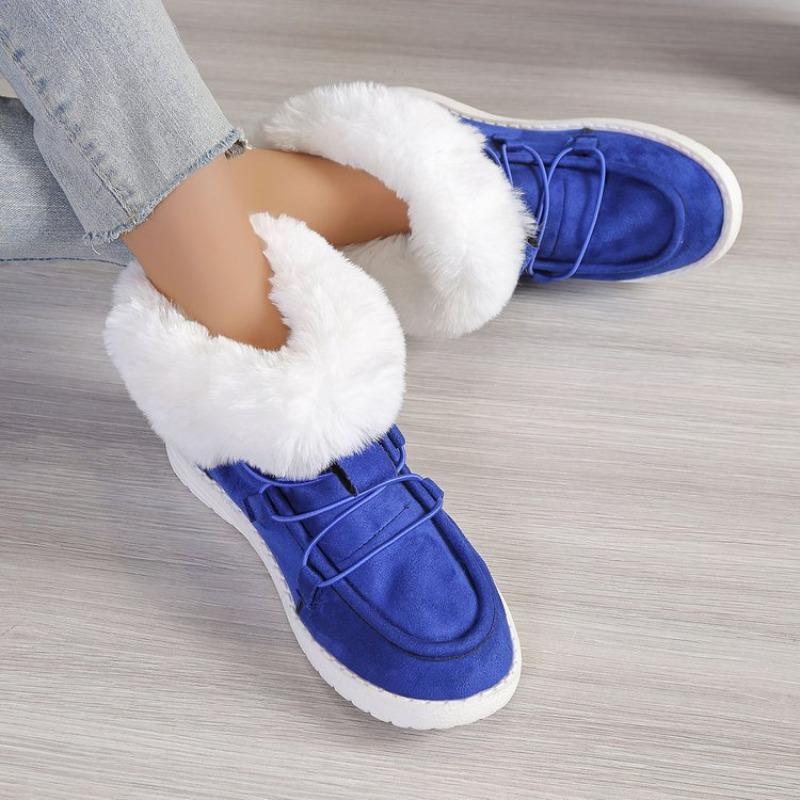 Large size cotton shoes women's autumn and winter new round head lace-up short boots plush warm fluffy women's shoes