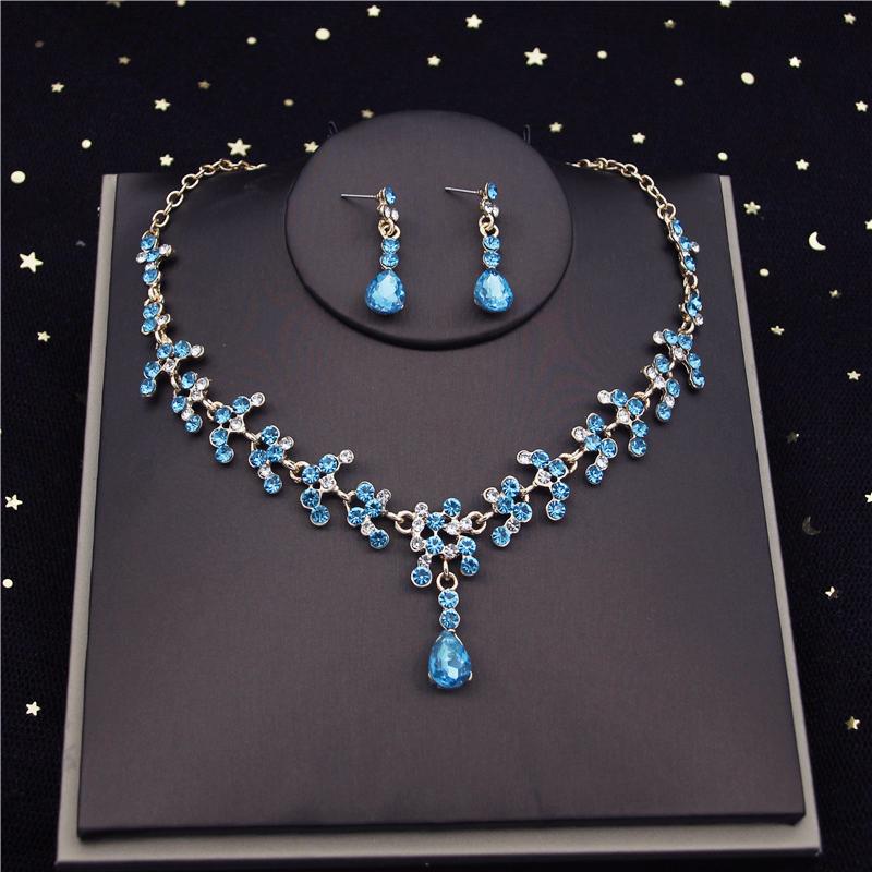 Quality Crystal Bridal Jewelry Sets for Women Fashion Circle Earrings Necklace Set Bride Crown Tiaras Prom dubai jewelry sets