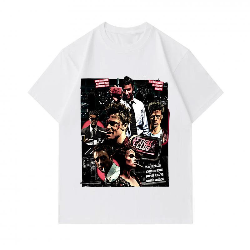 Men's 100% Cotton Crew Neck Short Sleeve T-Shirt, Fight Club Movie Vintage Retro Graphic Print Casual Comfortable Tee for Daily Street Wear
