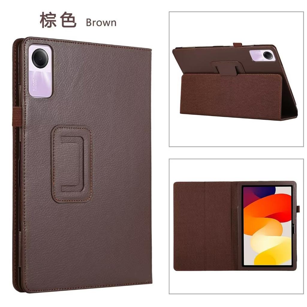 Suitable for Redmi Pad SE 11-inch Flat Leather Case, Solid Color Lychee Pattern Two-fold Bracket Anti-drop Protective Cover