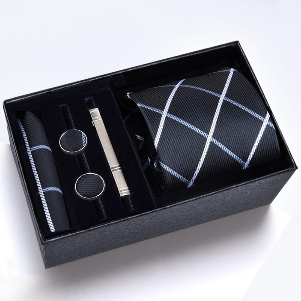 Fashion Handkerchief Wide Tie Sets Tie Clip Pocket Squares Cravat Business Classic Cufflinks Clip Box Men
