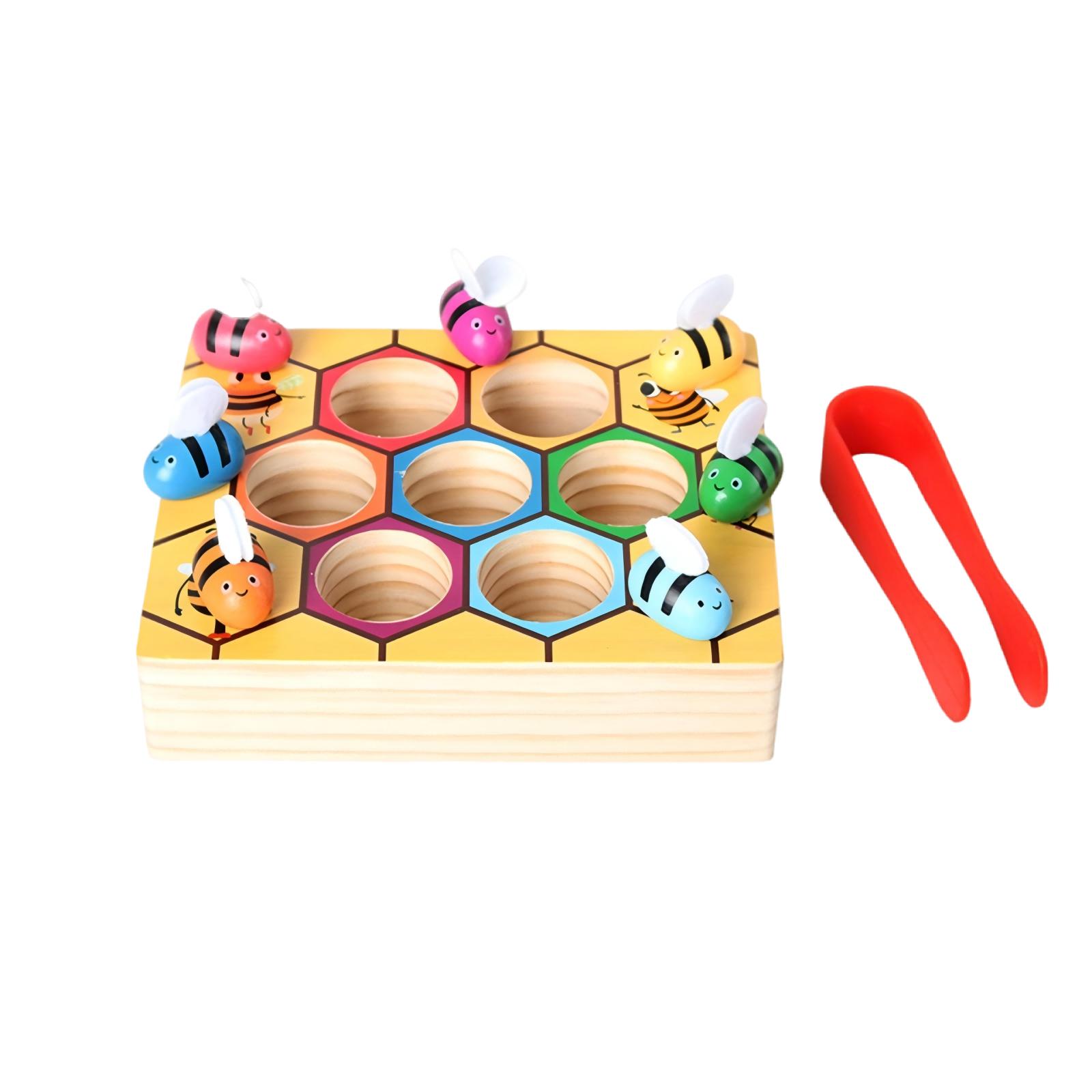 

Wooden Bee Sorting Toy Montessori Educational Game for Toddlers Fine Motor Skills Development Hexagon Block Puzzle with Tweezer One Size