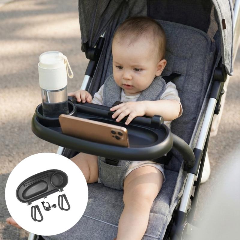 Lightweight Plastic Food Tray For Strollers Easy Setups Quick Cleaning Universal Pram Tray with Cup Phone Holder