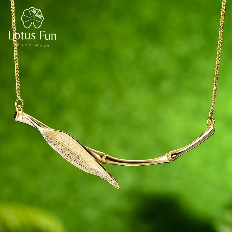 

Lotus Fun из настоящего стерлингового серебра 925 пробы, дизайнерские оригинальные ювелирные изделия, ожерелье с подвеской в ​​виде листьев бамбука для женщин