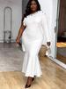 Plus Size White One Shoulder Mermaid Ruffle Evening Gown