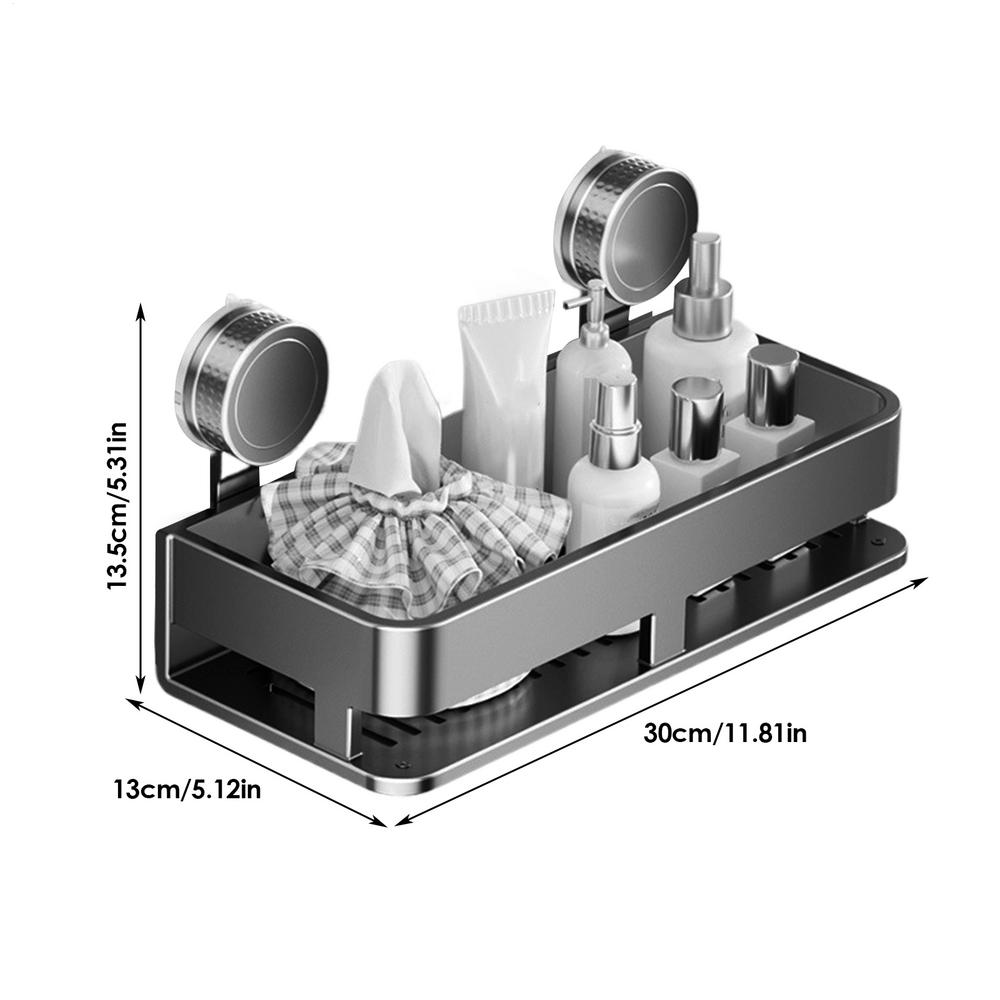 

Suction Cup Shelf Wall-Mounted Seasoning Shelf Suction Cup Storage Rack with 5 Hooks Kitchen Gadget for Tile Glass Metal Marble