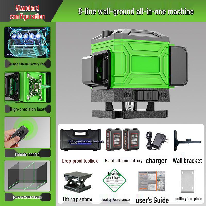 16-Line Green & Blue Laser Level: High Precision, Brightness, Floor-Adhering Infrared Water Level Measurement Tool