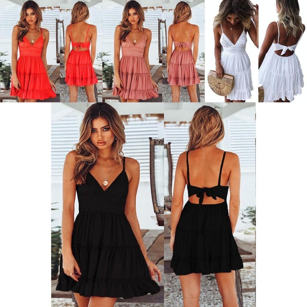 Stylish Women Summer Boho Short Mini Dress For Evening Cocktail And Beach Parties