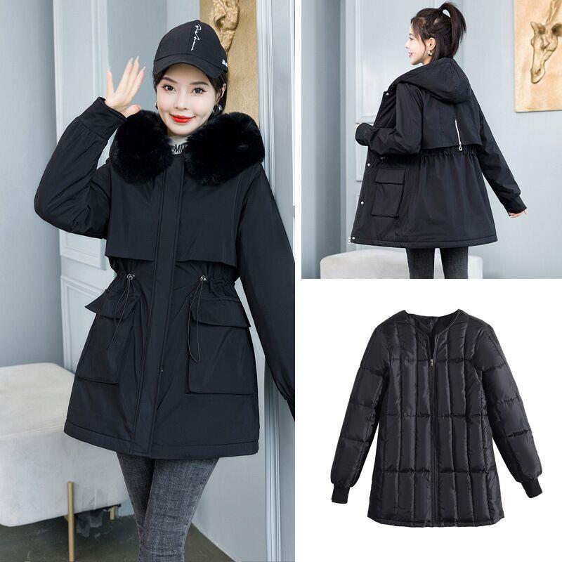 Removable liner, one dress and three wear Parker down jacket for women's new winter explosion, waist and thin coat
