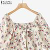 ZANZEA Women Square Neck Bubble Short Sleeve Floral Print Blouses