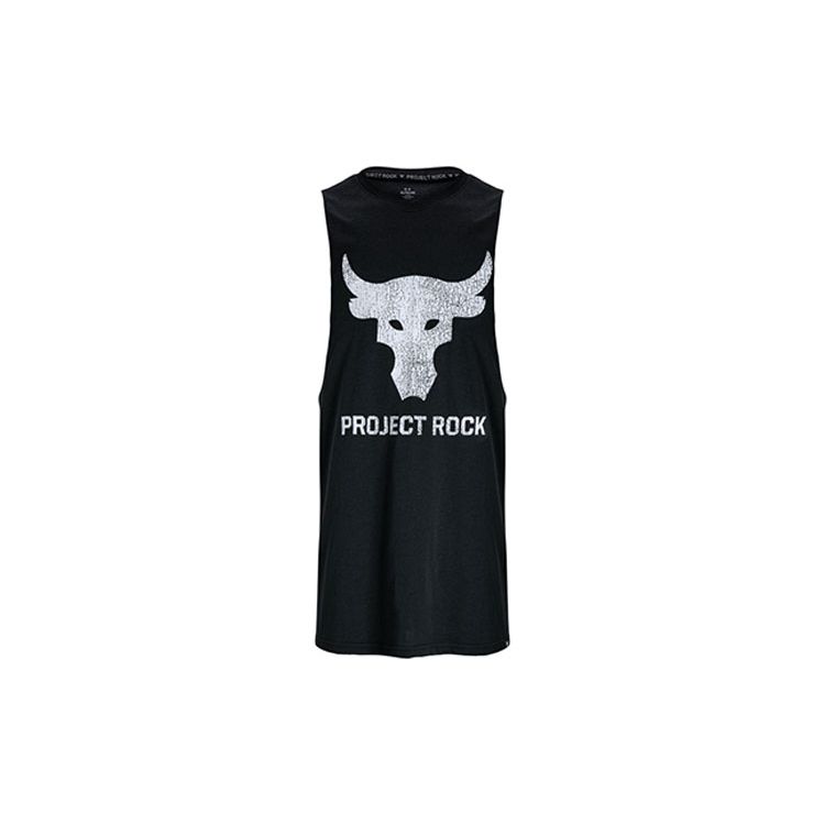 Under Armour Project Rock Letter Logo Print Training Sleeveless T-Shirt Men Black 1373787-004 S