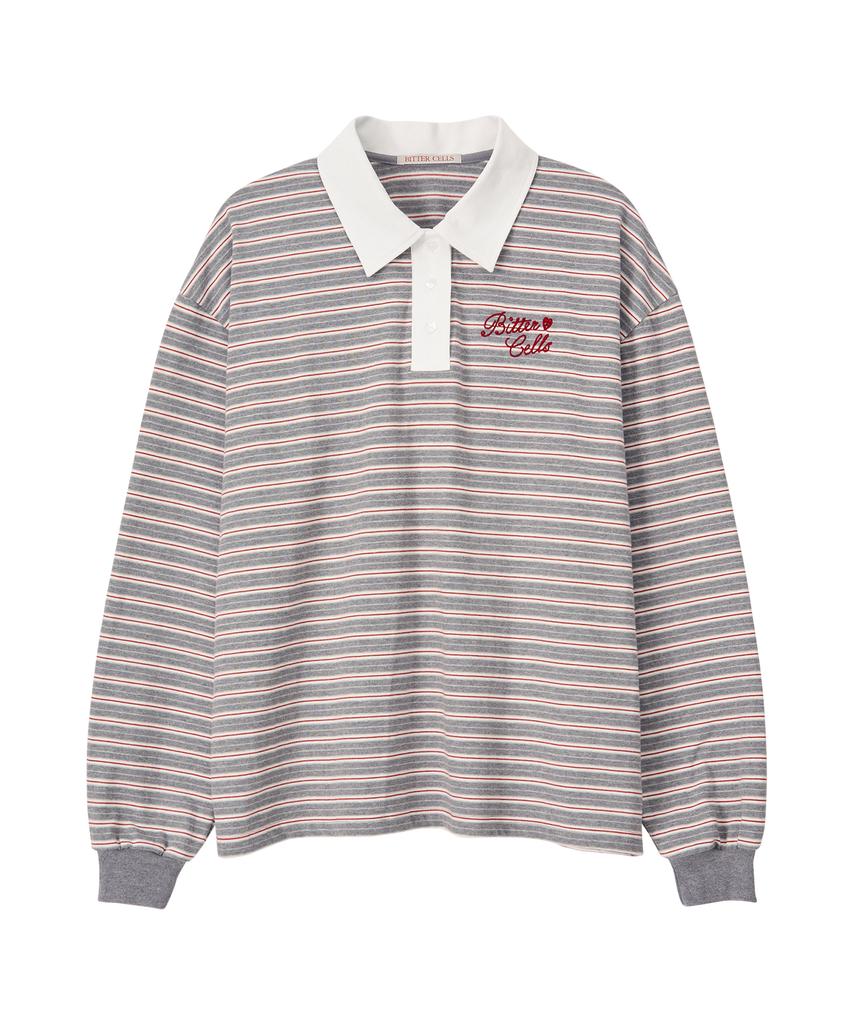 Biteoseljeu Gemini Striped Collared Tee - Grey