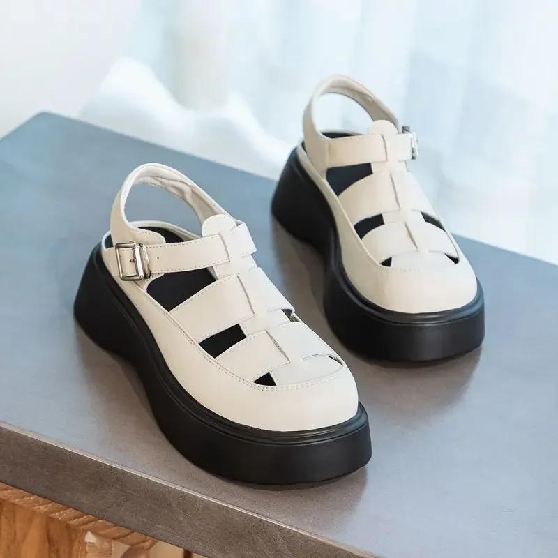 Women's Summer Sandals Platform Shoes Genuine Leather Casual Belt Buckle Female Sandals Women Summer Sandal Shoes