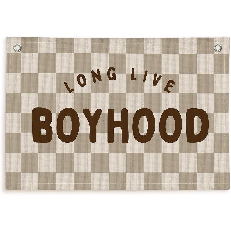 Lacama Vintage Blue Long Live Boyhood Boys Room Decor, Boy Nursery Decor, Linen Banner Wall Hanging Canvas Banner Flag Decor for Toddler Boy Room