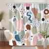 1pc Abstract Art Shower Curtain - Hand-Painted Brushstrokes & Blobs, Pastel Pink/Blue/Brown/Beige, Modern Whimsical Design
