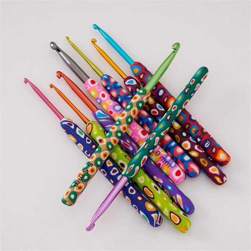 9Pcs Ergonomic Handle Crochet Hook, 2MM-6MM Ergonomic Crochet Needle Long Handle Crochet Hook for Beginner Hobbyist