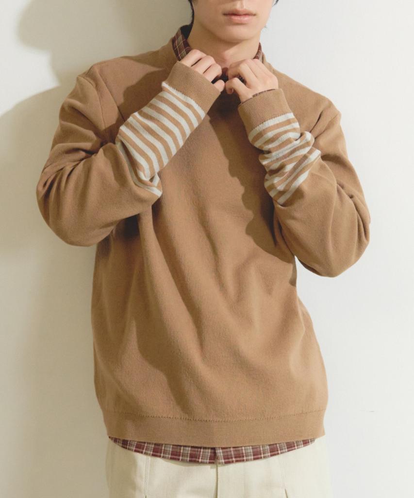 Iseuteuseobiseusyab Waist Stripe Relaxed Round Knit - Beige