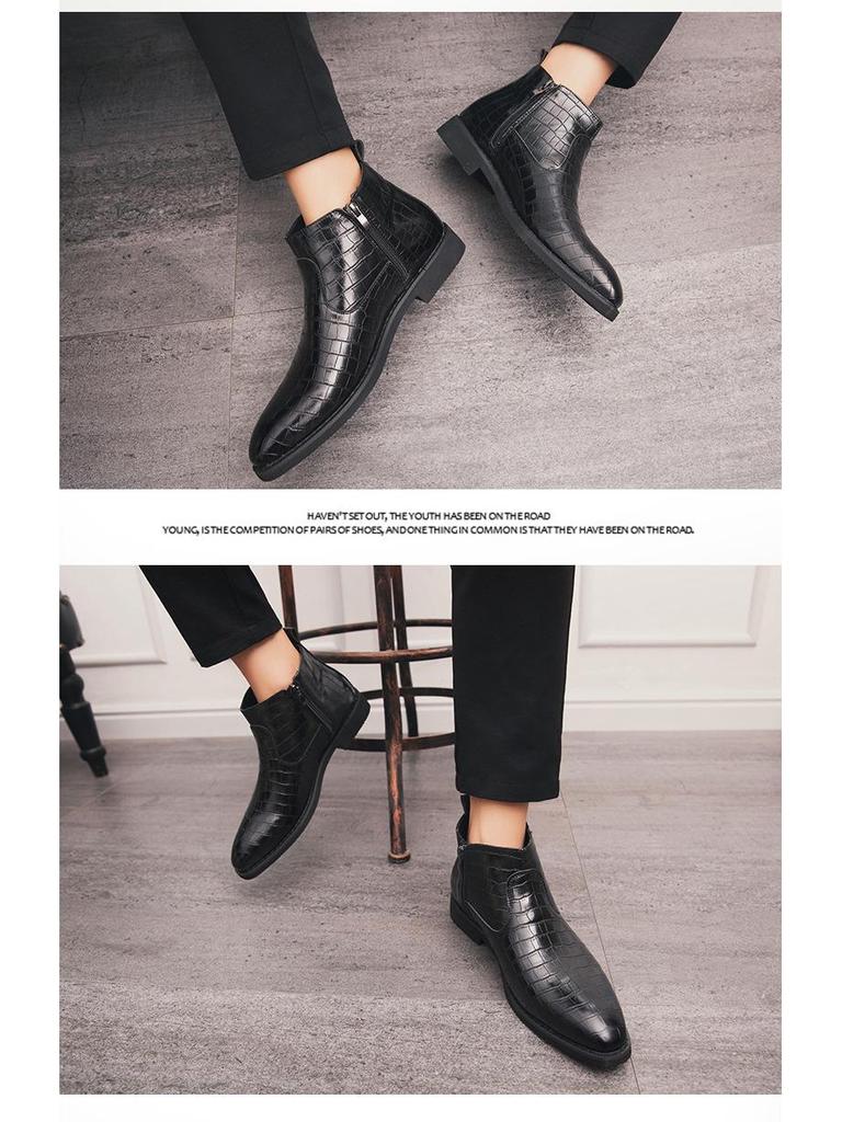 Herren Übergröße Reißverschluss Brogue Leder High-Top Chelsea Stiefel mit spitzer Zehe