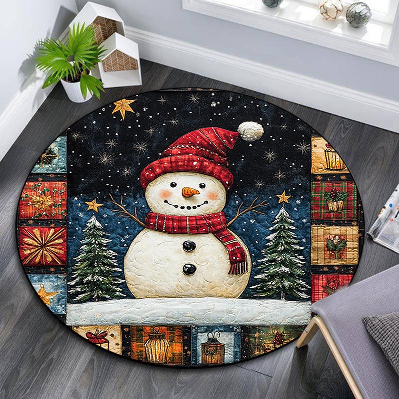 

Checkered Snowman Round Area Rug,Carpet Rug for Living Room Bedroom Sofa Playroom Decor,Non-slip Floor Mat 80cmx80cm