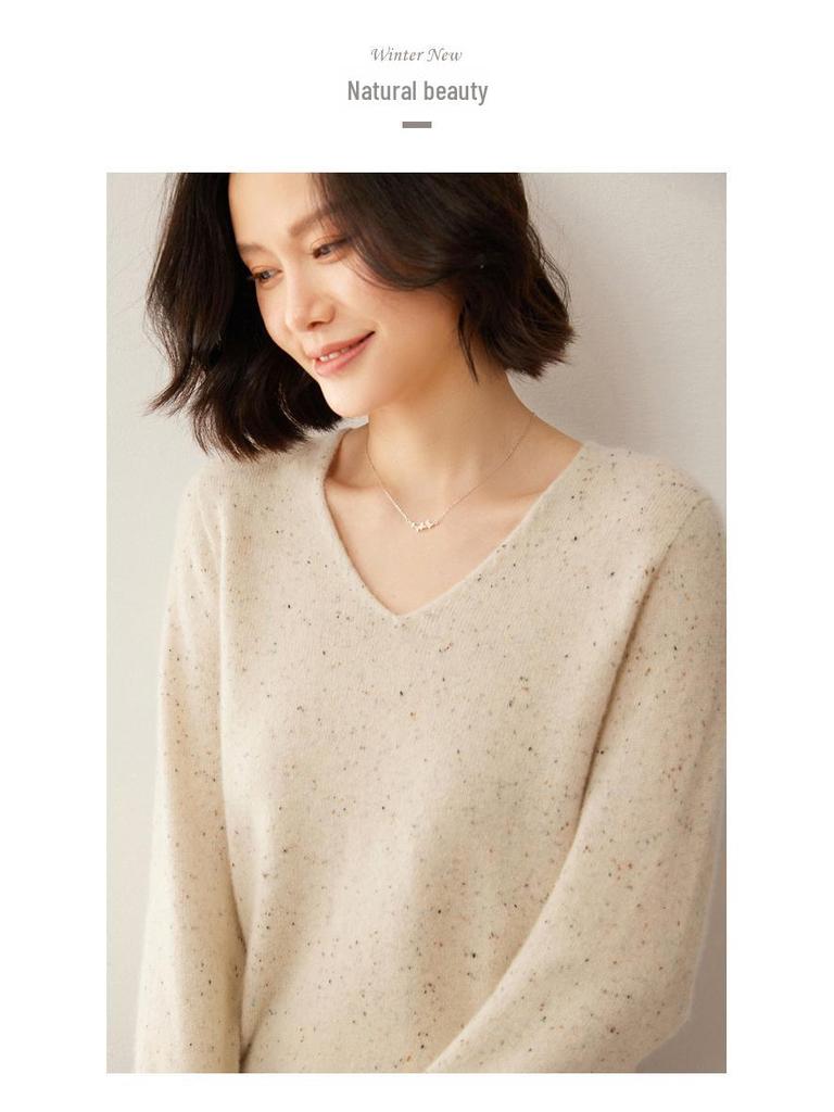 Nový luxusní svetr ze 100% čisté vlny s květinovým vzorem - Dámský korejský výstřih do V, silná a volná pletenina