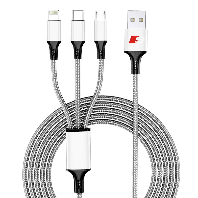 Car Emblem 3in1 Type C Lightning Micro USB Fast Charging Cable for Audi C5 C6 C7 A4 B6 B8 B7 A6 A3 A5 Q3 Q5 Q7 8P S3 S5 S1 S4 S2 RS3 RS4 RS5 RS6 RS8