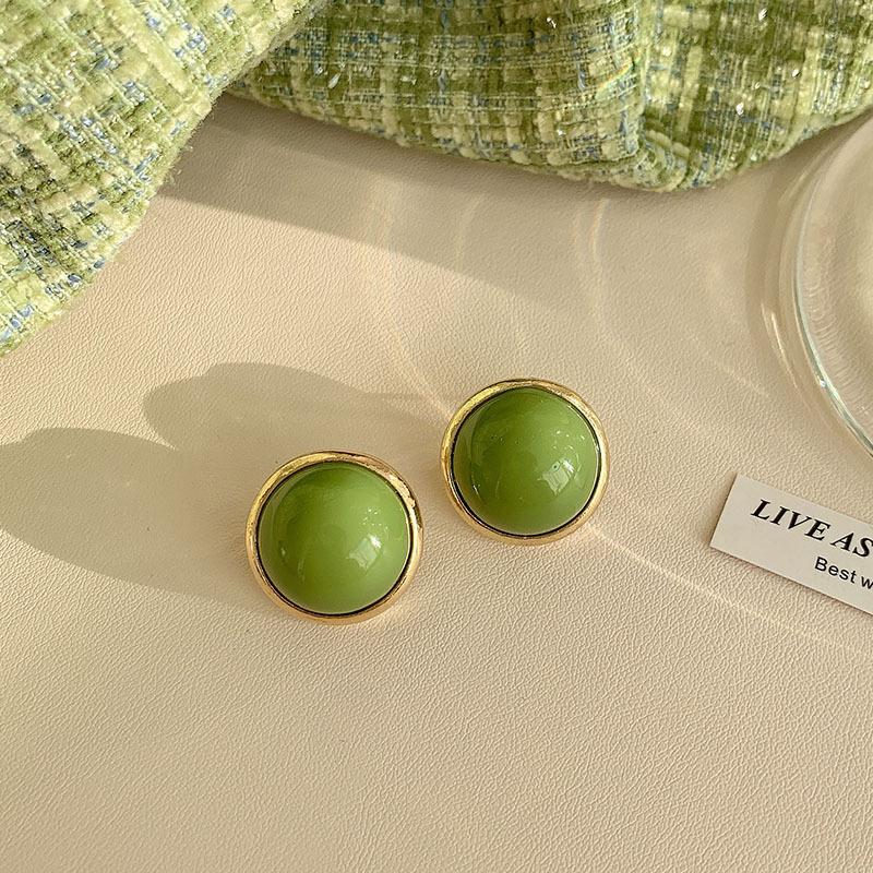Big Round Avocado Green Stud Earrings Minimalist Trend Statement Brincos for Women Geometric Party Wedding Girl Gifts