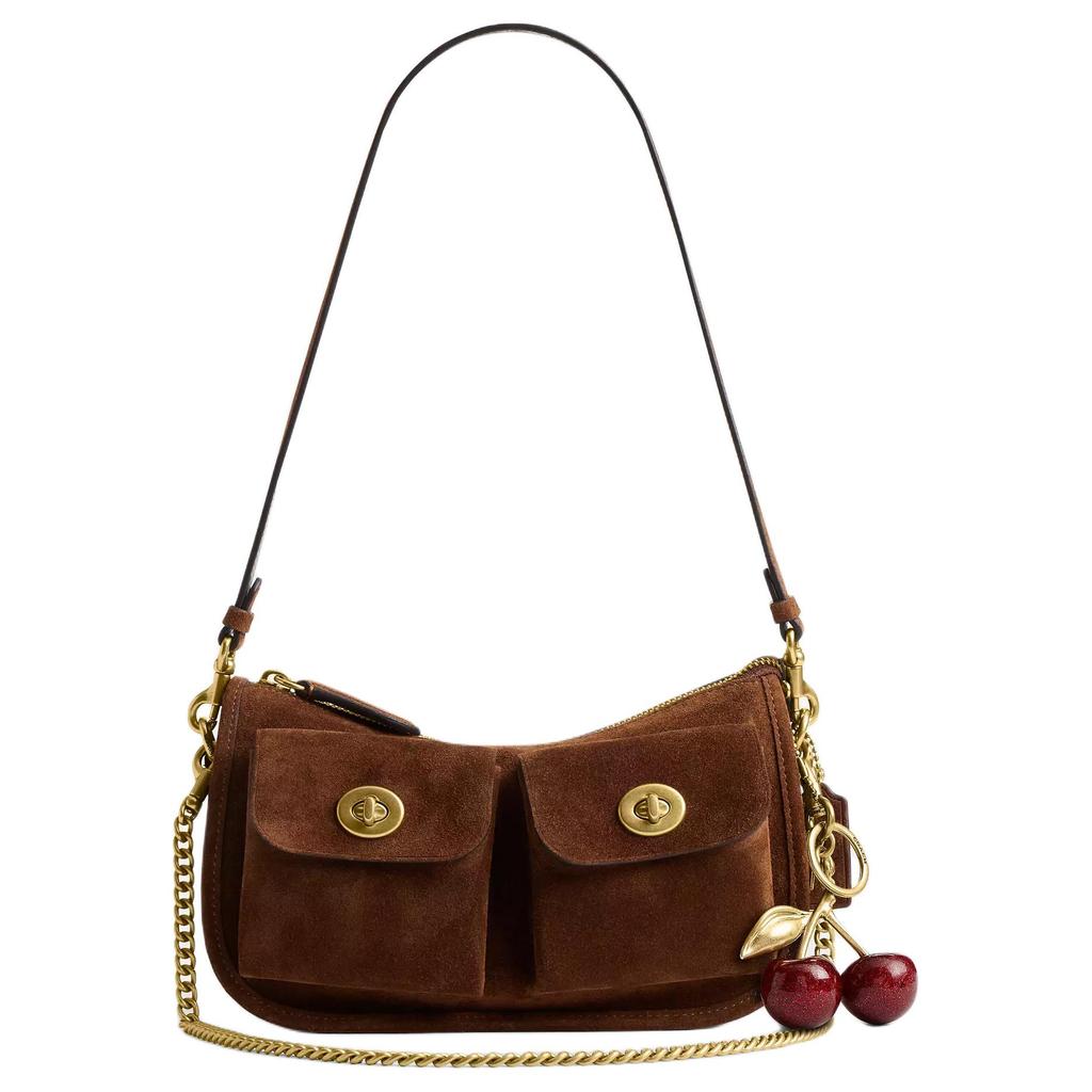 Coach Waverly 14 Abnehmbarer Langer Schultergurt Wildleder und Kalbsleder Mini-Schultertasche Damen Schultertasche Warm-Braun CDZ21-B4WBR