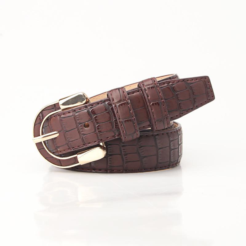 

New Fashion Stone Pattern PU Belt for Women Gold Retro Veneer Buckle Belt for Women Simple Versatile Metal Decorative Belt