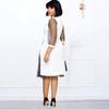 Large Size Women's Fashion Spring Autumn V Neck Mesh Dress Ladies One Piece Polka Dot Slit Dress