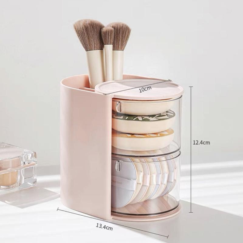 2-in-1 Makeup Brushes Puff Storage Box Multi Layer Rotatable Dustproof Cosmetic Organizer Lipstick Cotton Makeup Tools Storage