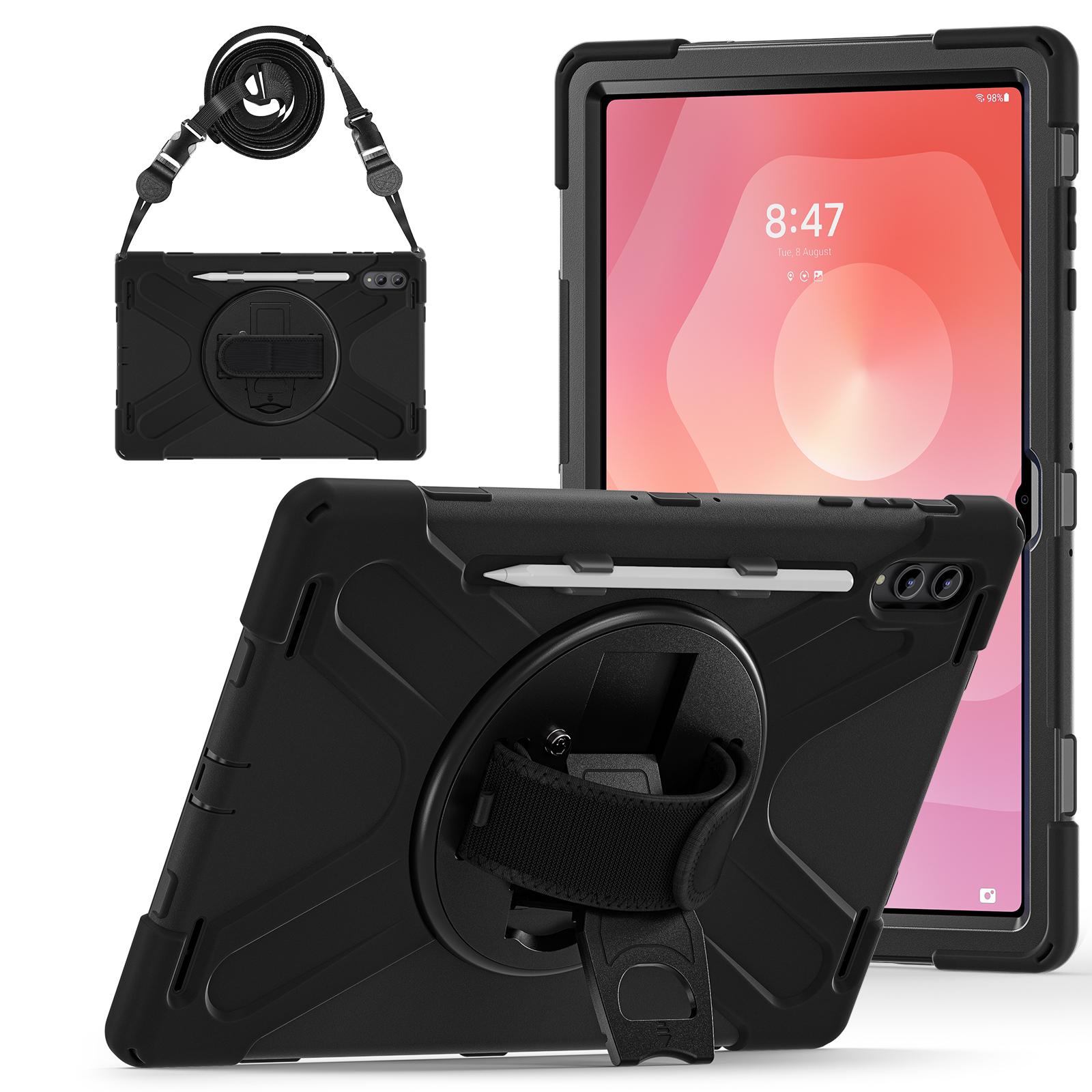 

Heavy Duty Case For Samsung Galaxy Tab S11 Ultra 2025 14.6 SM-X930 SM-X936 360 Rotating Stand Rugged Cover With Shoulder Strap S11Ultra SM-X930 936 чёрный