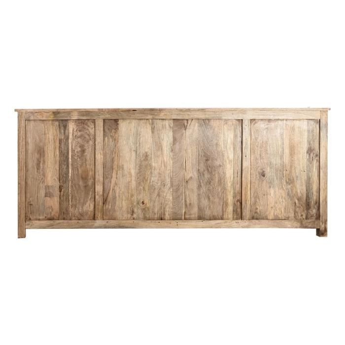 Buffet bas - Bois de manguier - 4 portes - Blanc - Marron clair - 210x40x82 cm