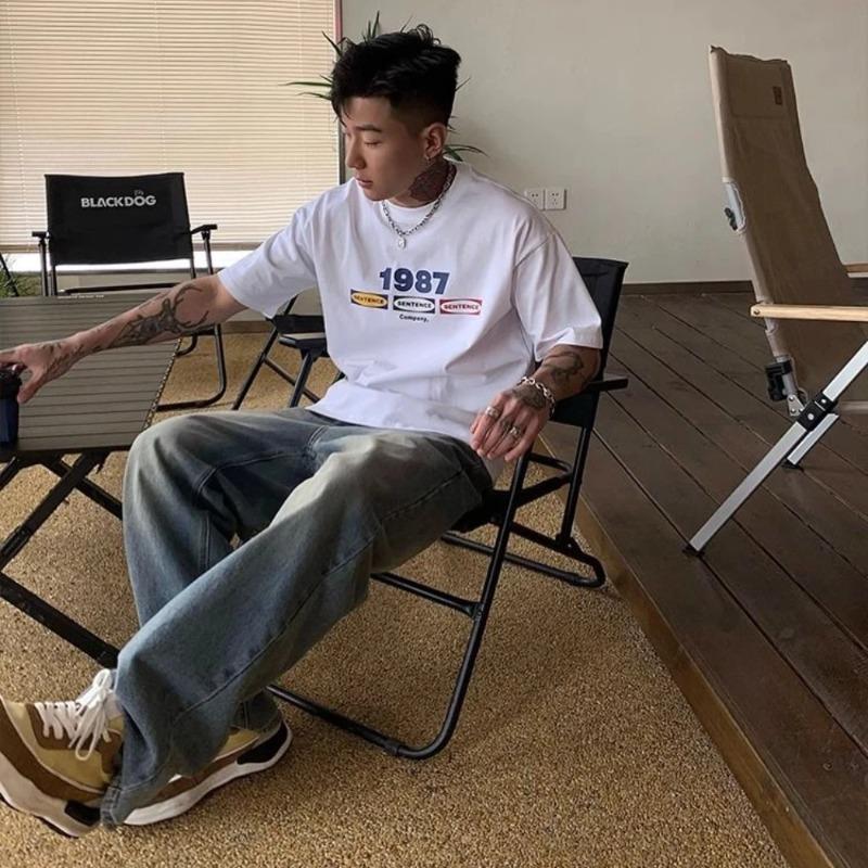 

Fashion Korean Simple Letter Printed Short-sleeved T-shirt American Retro Y2K Personality Street Hip-hop Summer T-shirt Tops 4XL