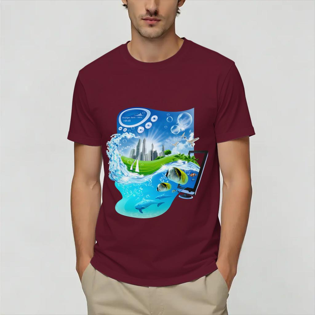 Frutiger Aero World Vaporwave Unisexs T Shirt Vintage Tee Shirt Short Sleeve Round Neck TShirts Pure Cotton 4XL 5XL 6XL Tops
